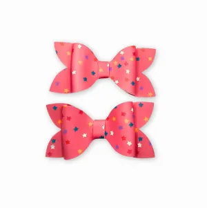 Luna - Pink Stars Faux Leather Hair Bow Set