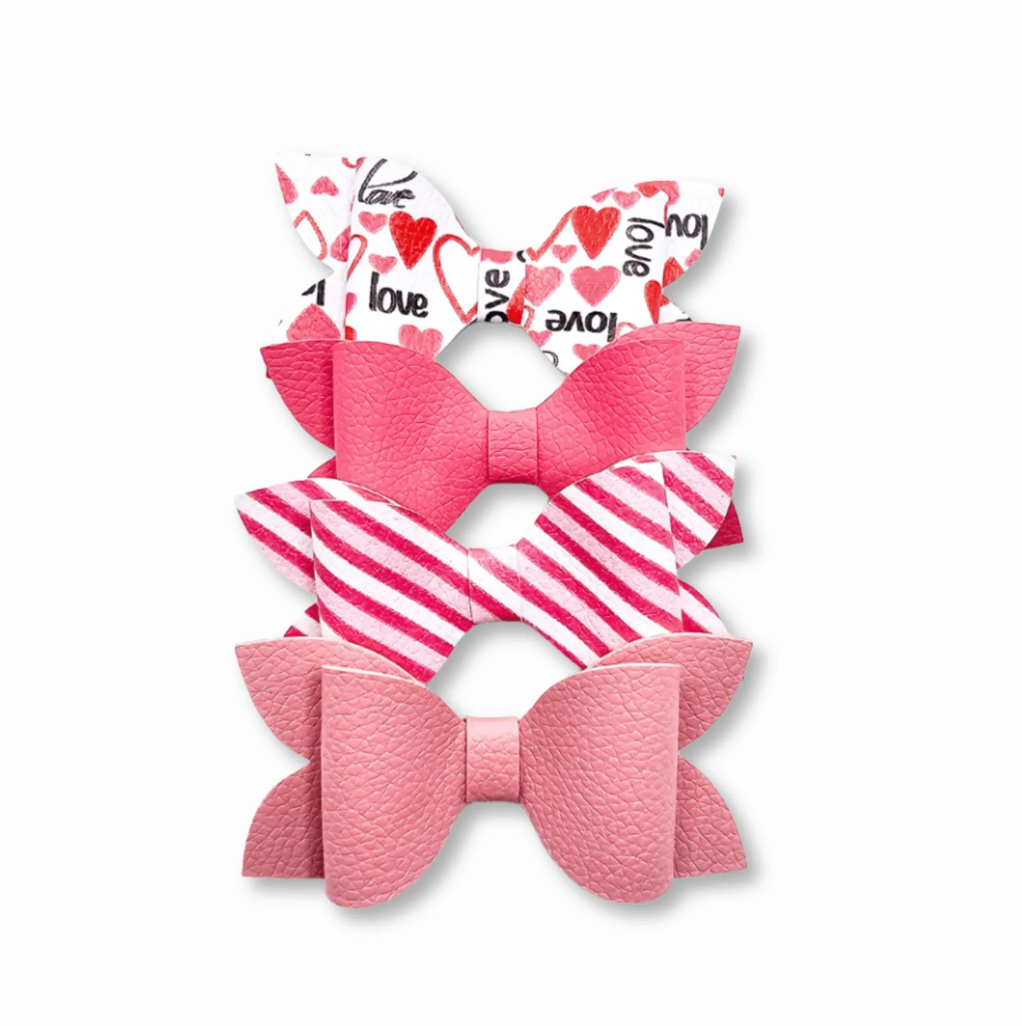 Luna - Red & Pink Valentine Faux Leather Hair Bows