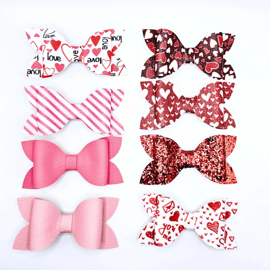 Luna - Red & Pink Valentine Faux Leather Hair Bows