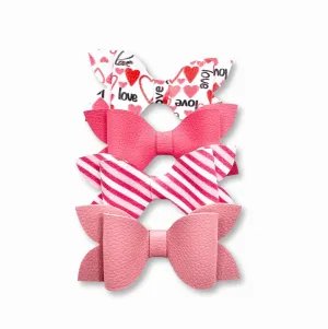 Luna - Red & Pink Valentine Faux Leather Hair Bows