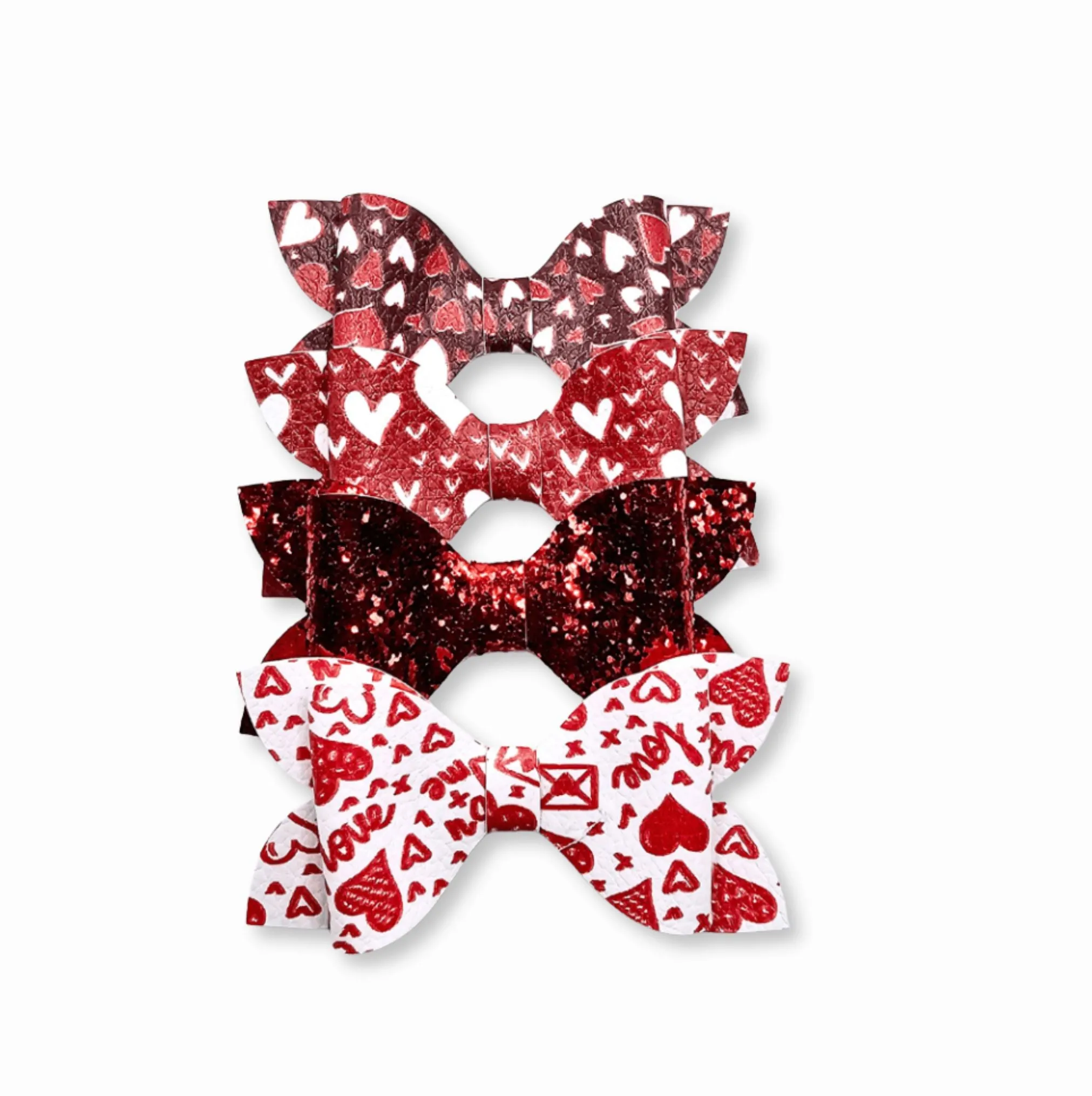 Luna - Red & Pink Valentine Faux Leather Hair Bows