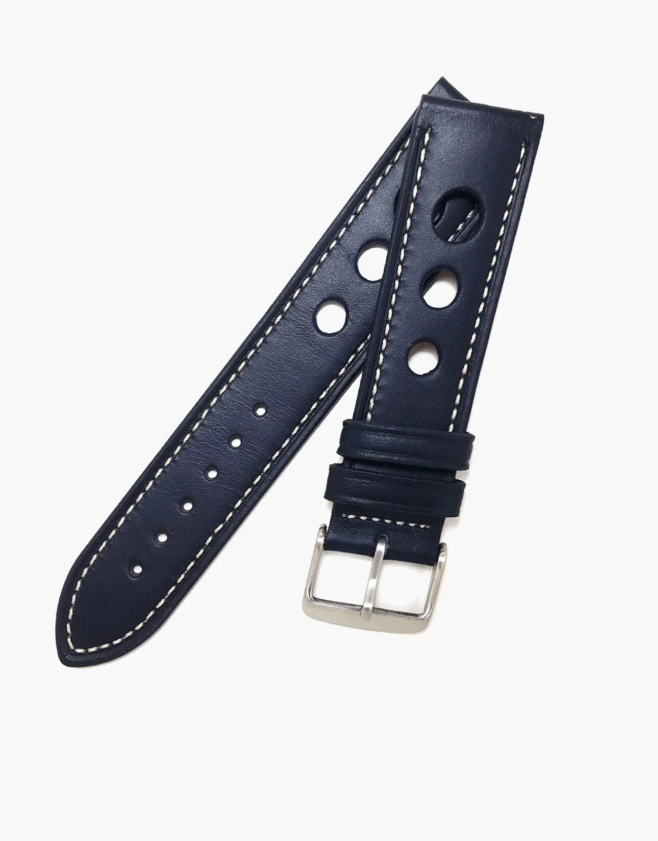 LUX Grand Prix Rally  Calf Leather Watch Bands Navy Blue with White Stitching