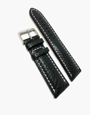 Lux Italian Buffalo Milano Padded Watch Band Black W/white Stitching