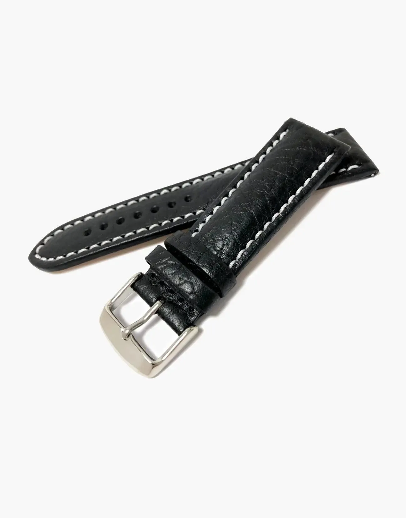 Lux Italian Buffalo Milano Padded Watch Band Black W/white Stitching