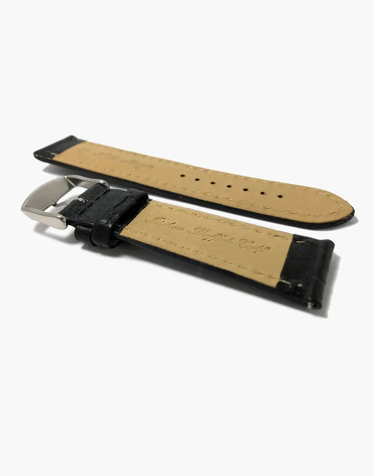 Lux Italian Buffalo Milano Padded Watch Band Black W/white Stitching