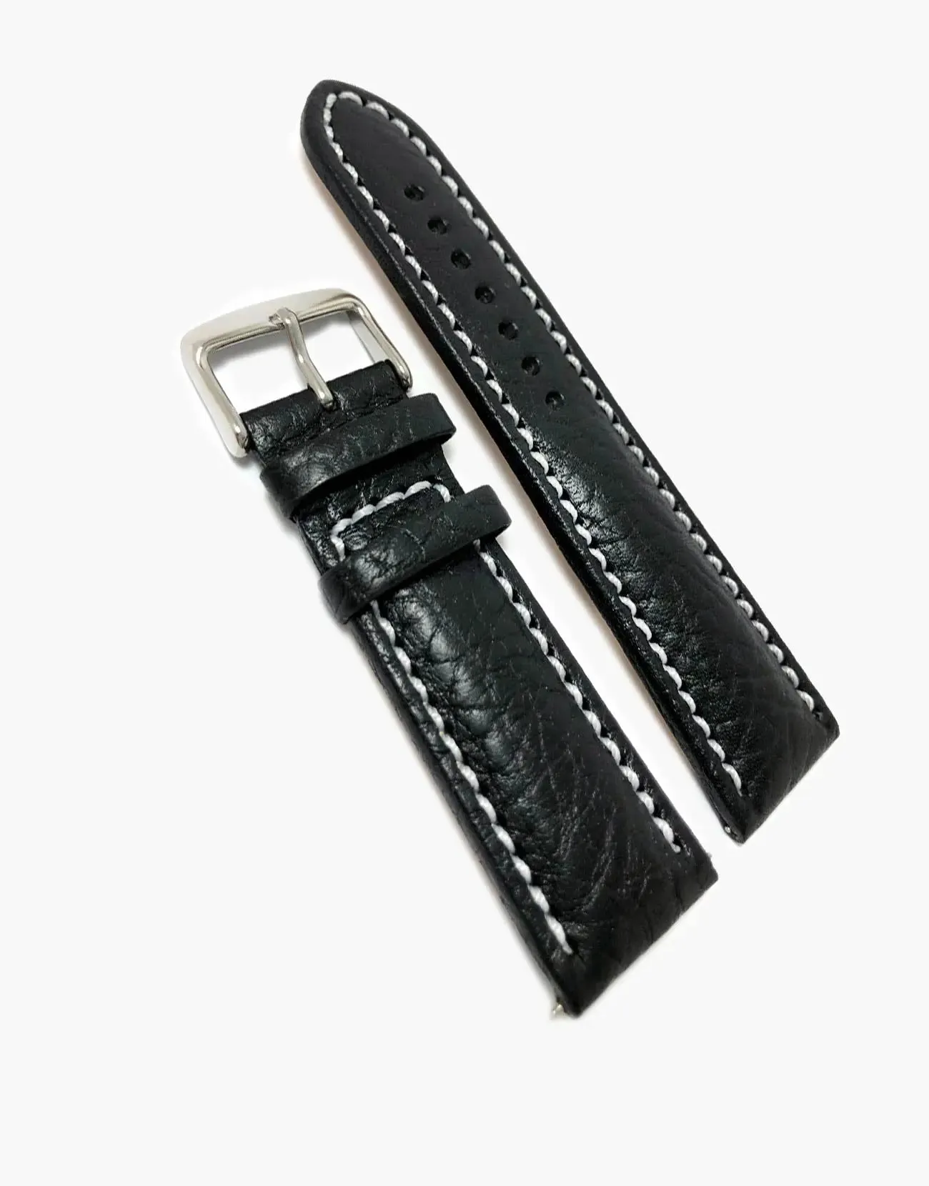 Lux Italian Buffalo Milano Padded Watch Band Black W/white Stitching