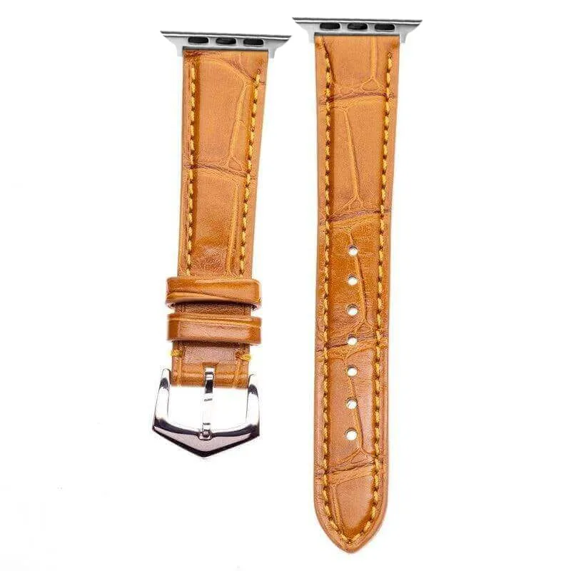 Luxurious Cognac Alligator Leather Watch Band for Apple Watch - Elevate Your Style with Premium Quality