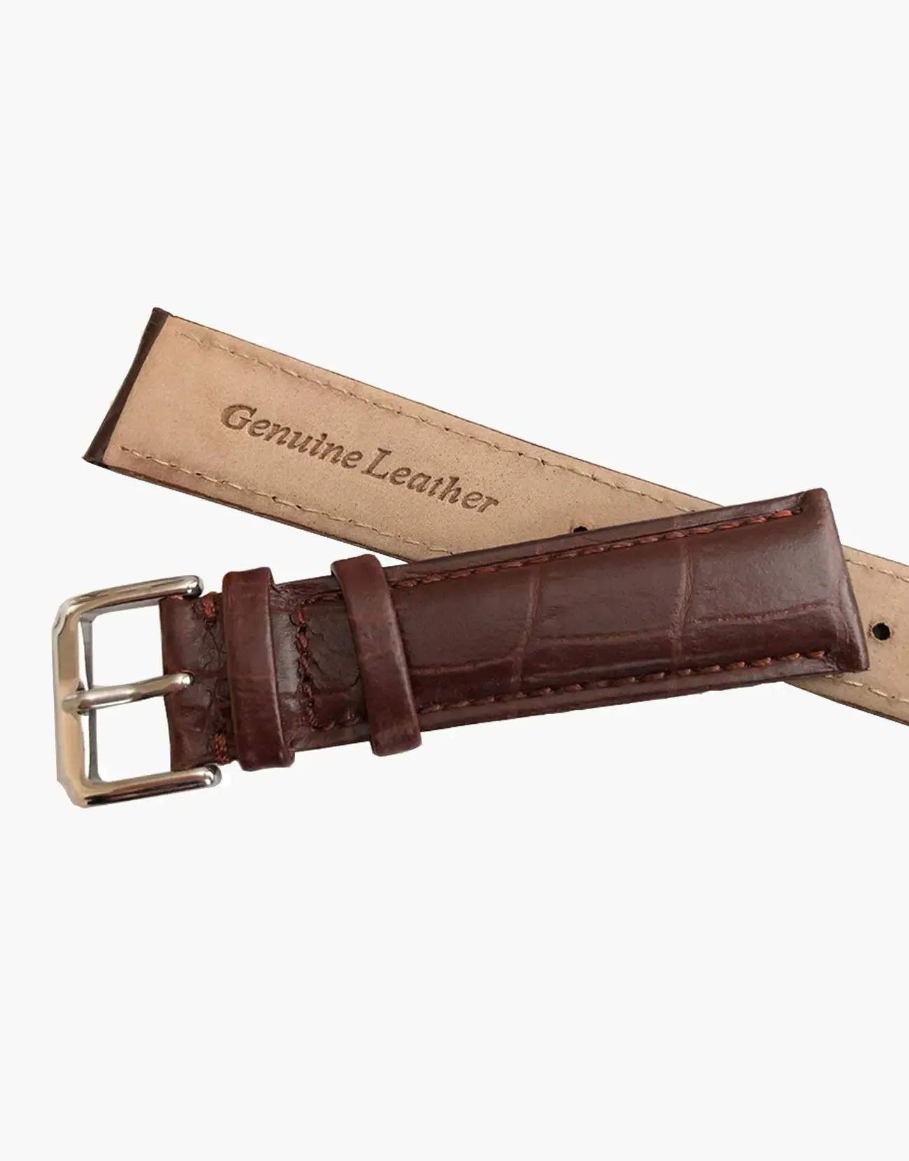 Luxury Alligator Grain Genuine Leather Watch Band Dark Brown Matte