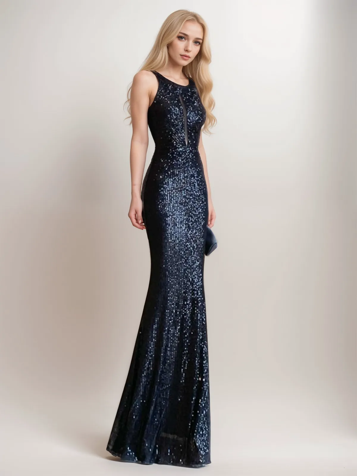 Luxury Sequin Mermaid Evening Gown with Keyhole Detail