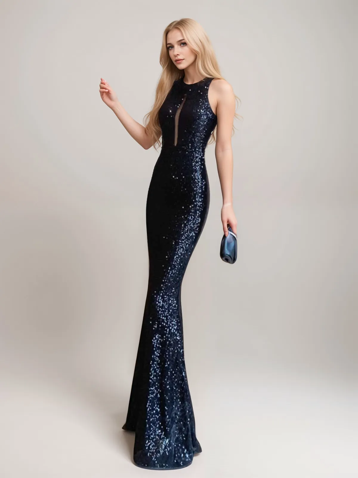Luxury Sequin Mermaid Evening Gown with Keyhole Detail