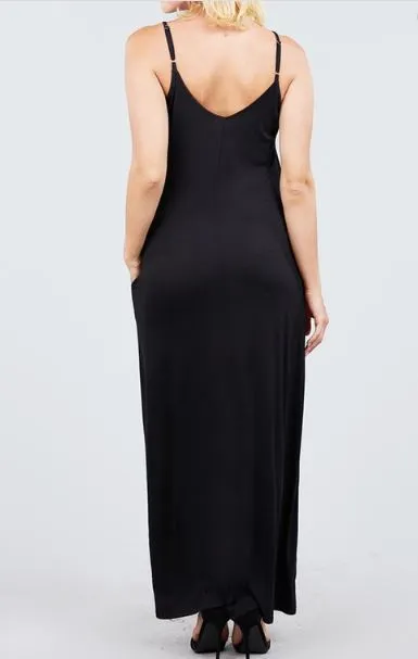 MACIE SOLID POCKET MAXI DRESS BLK