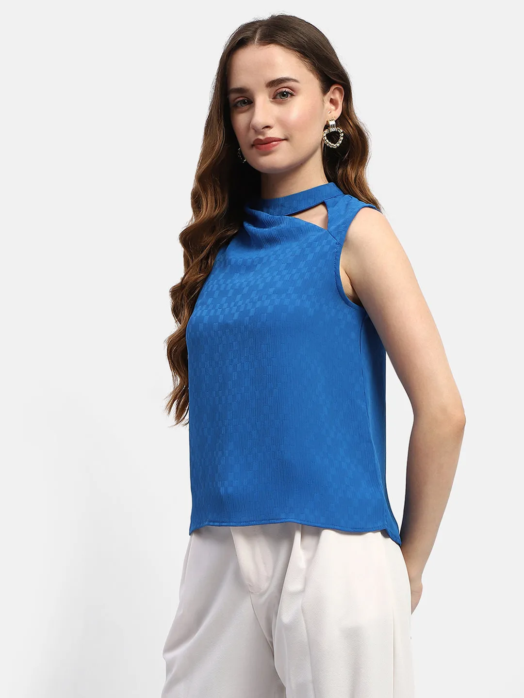 Madame Cowl Neck Royal Blue Top