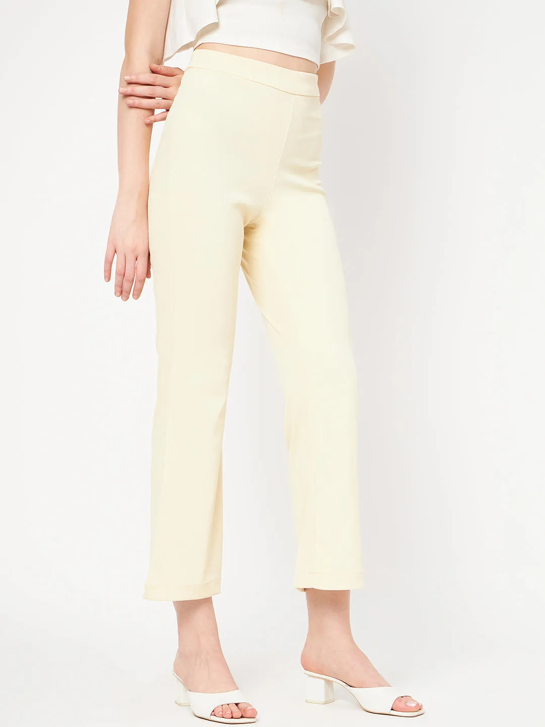 Madame High Rise Off-White Flared Trouser