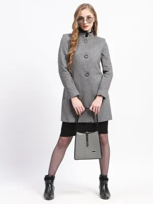Madame Solid Anthra Double Breasted Mandarin Collar Long Coat