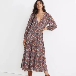 Madewell Challis Wrap Midi maxi Dress in Woodland Floral sz M
