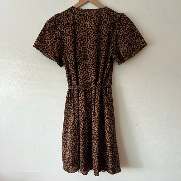 Madewell Petite Flutter-Sleeve Wrap Mini Dress in Painted Leopard