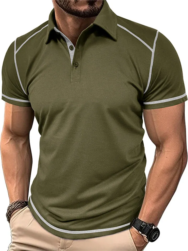 Male Summer Contrast Color Turn-down Collar Polo Shirts