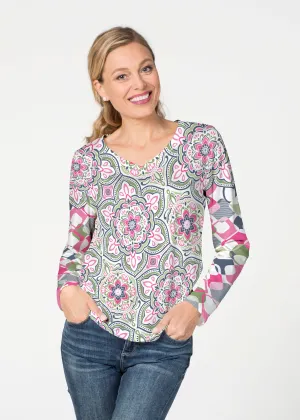 Mandala Geo Blue (13503) ~ French Terry V-neck Top