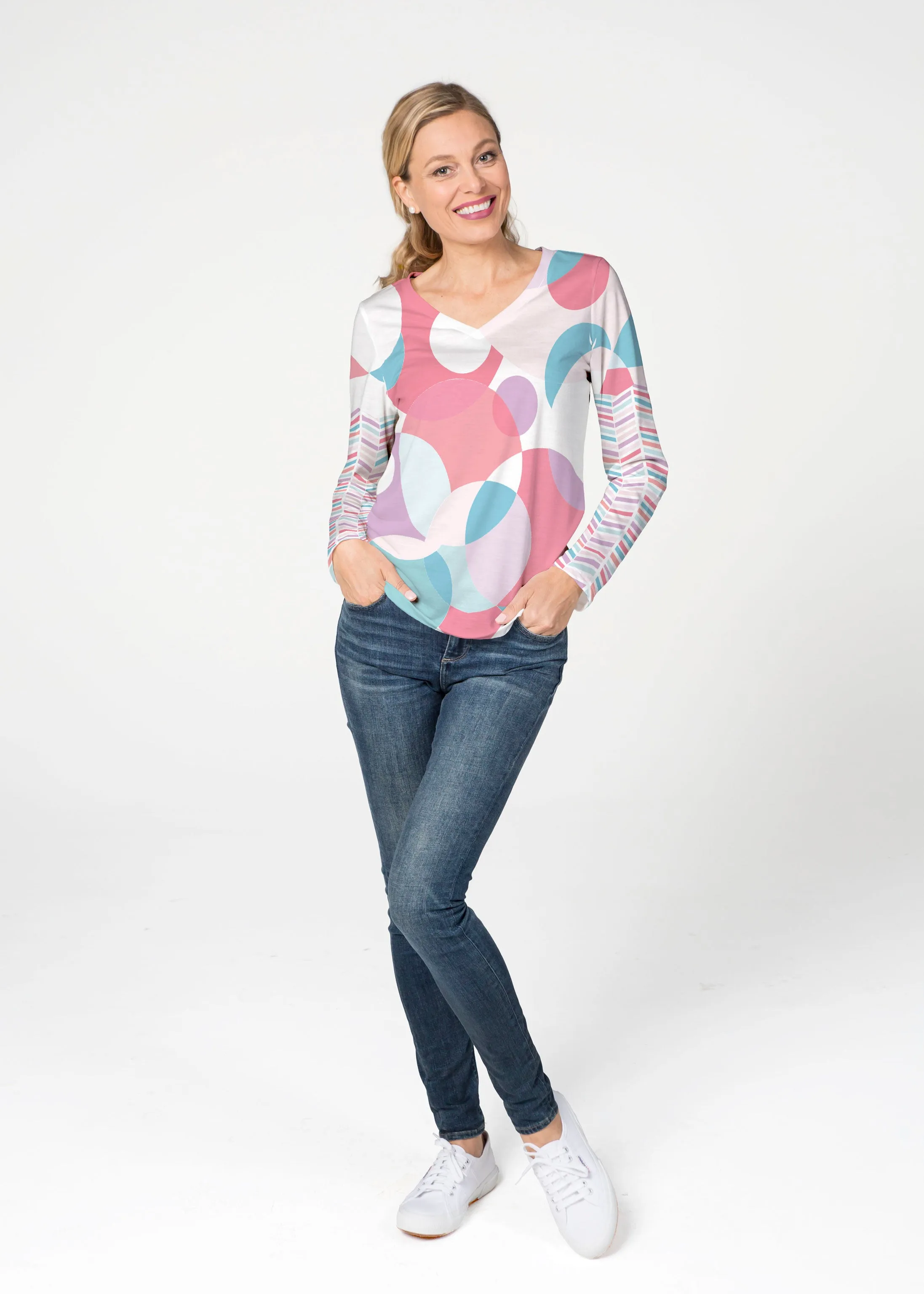 Marble Chevron Pastel (25111) ~ French Terry V-neck Top