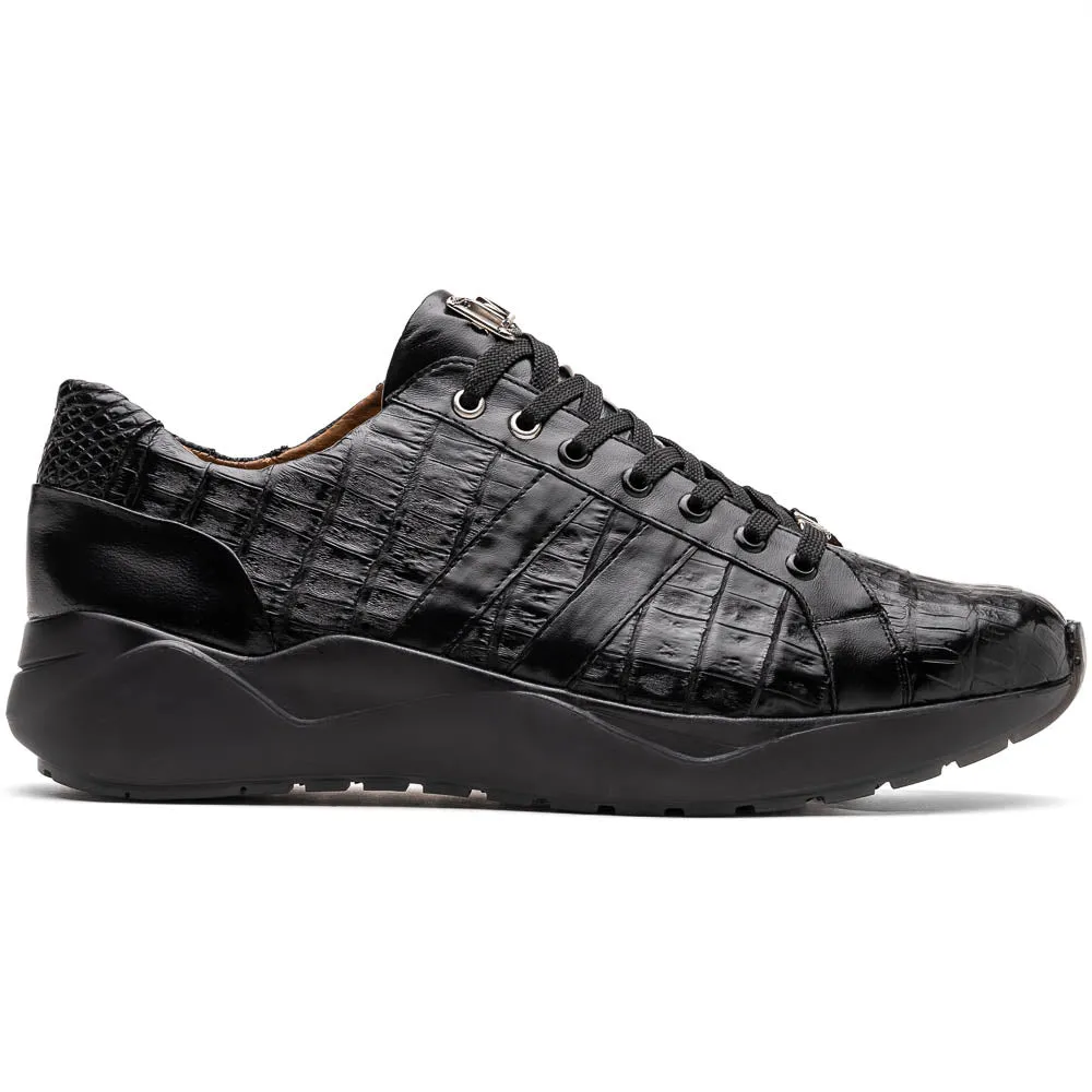 Marco Di Milano Nino Men's Black Sleek Genuine Caiman Crocodile Sneaker