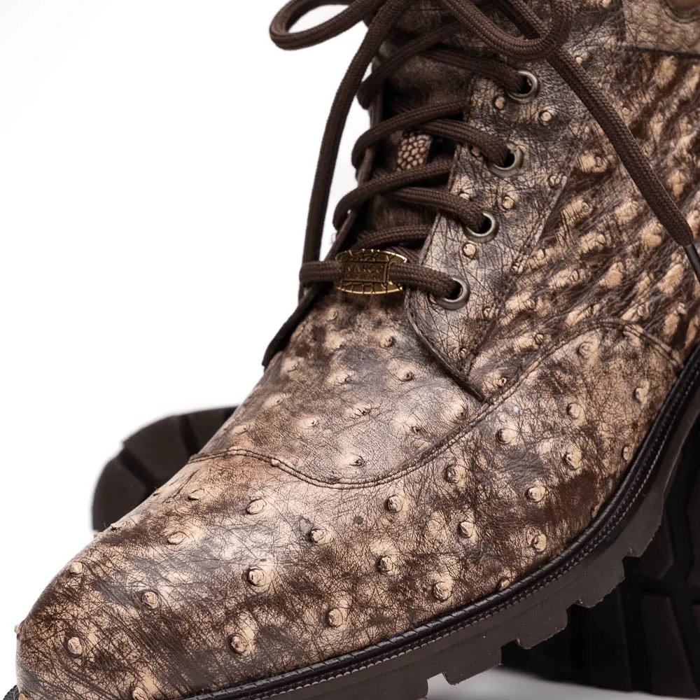 Marco Di Milano Renzo Stone Brown Ostrich Lace-Up Boots