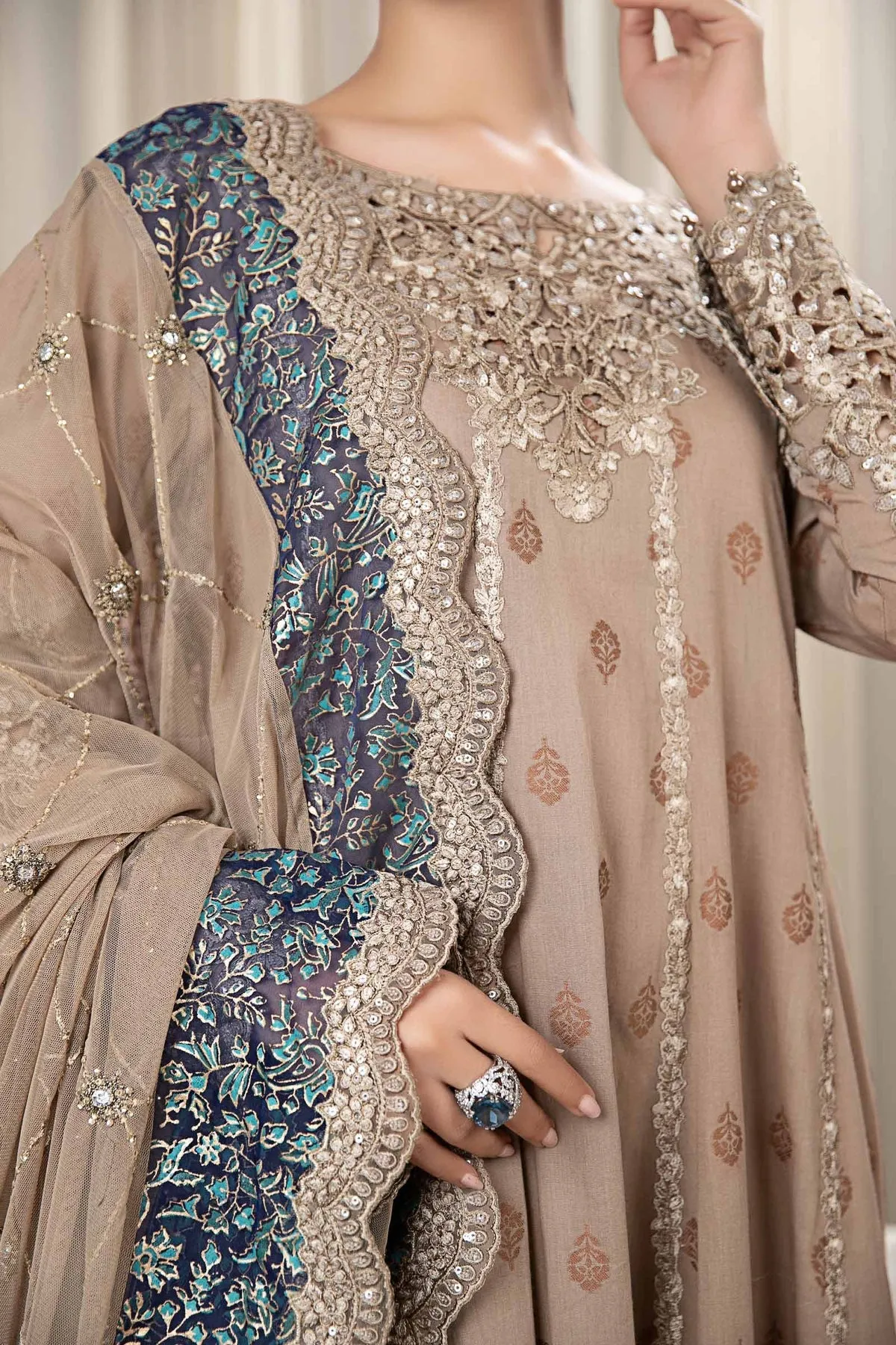 Maria B Coffee Shade Embroidered Luxury Pret Pakistani Party Dress