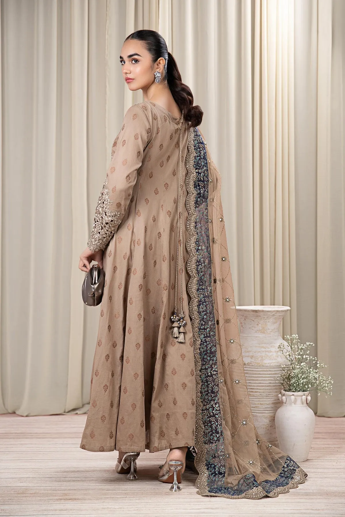 Maria B Coffee Shade Embroidered Luxury Pret Pakistani Party Dress