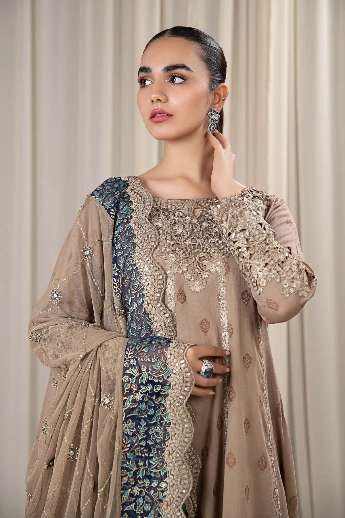 Maria B Coffee Shade Embroidered Luxury Pret Pakistani Party Dress
