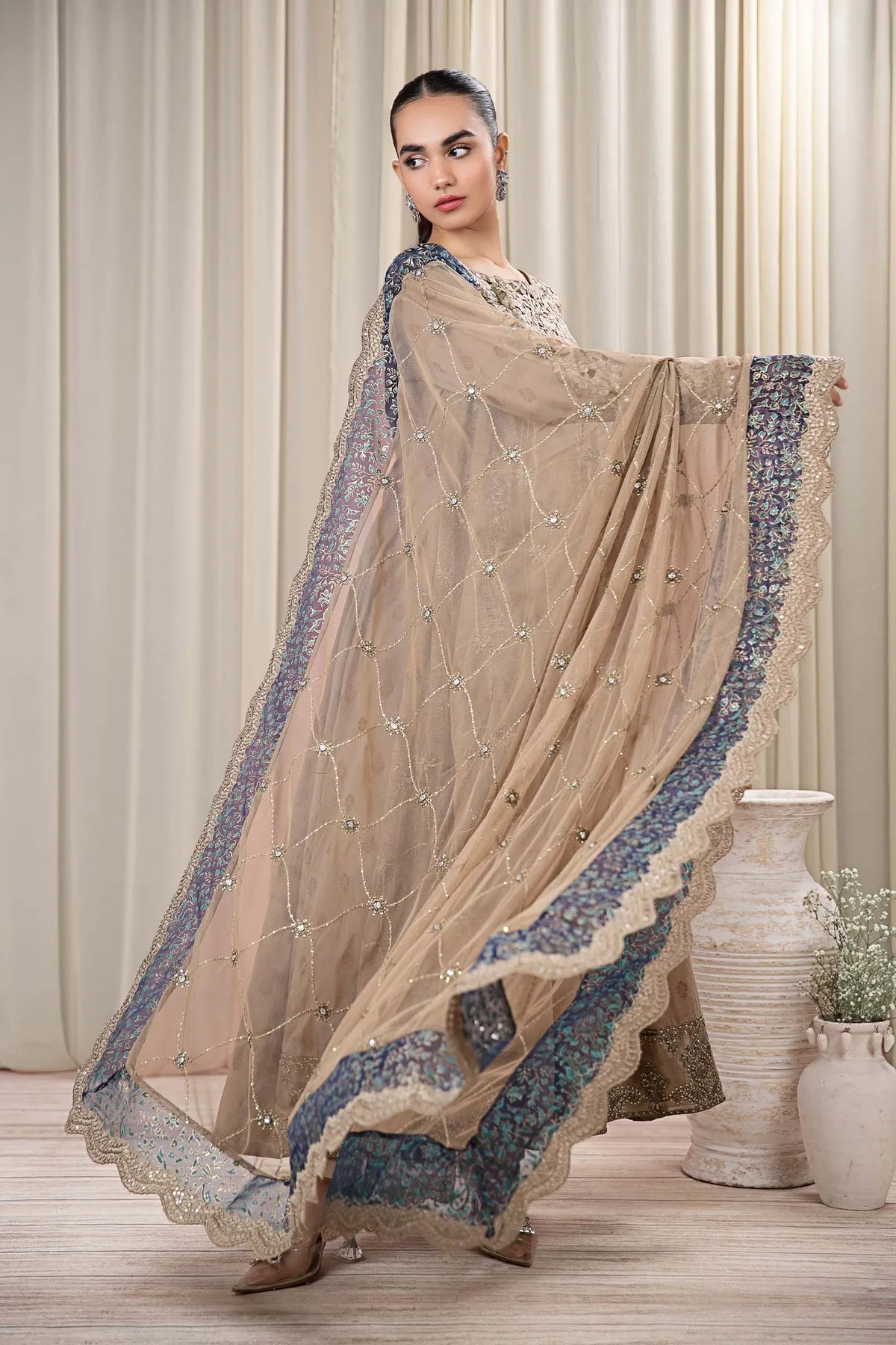 Maria B Coffee Shade Embroidered Luxury Pret Pakistani Party Dress