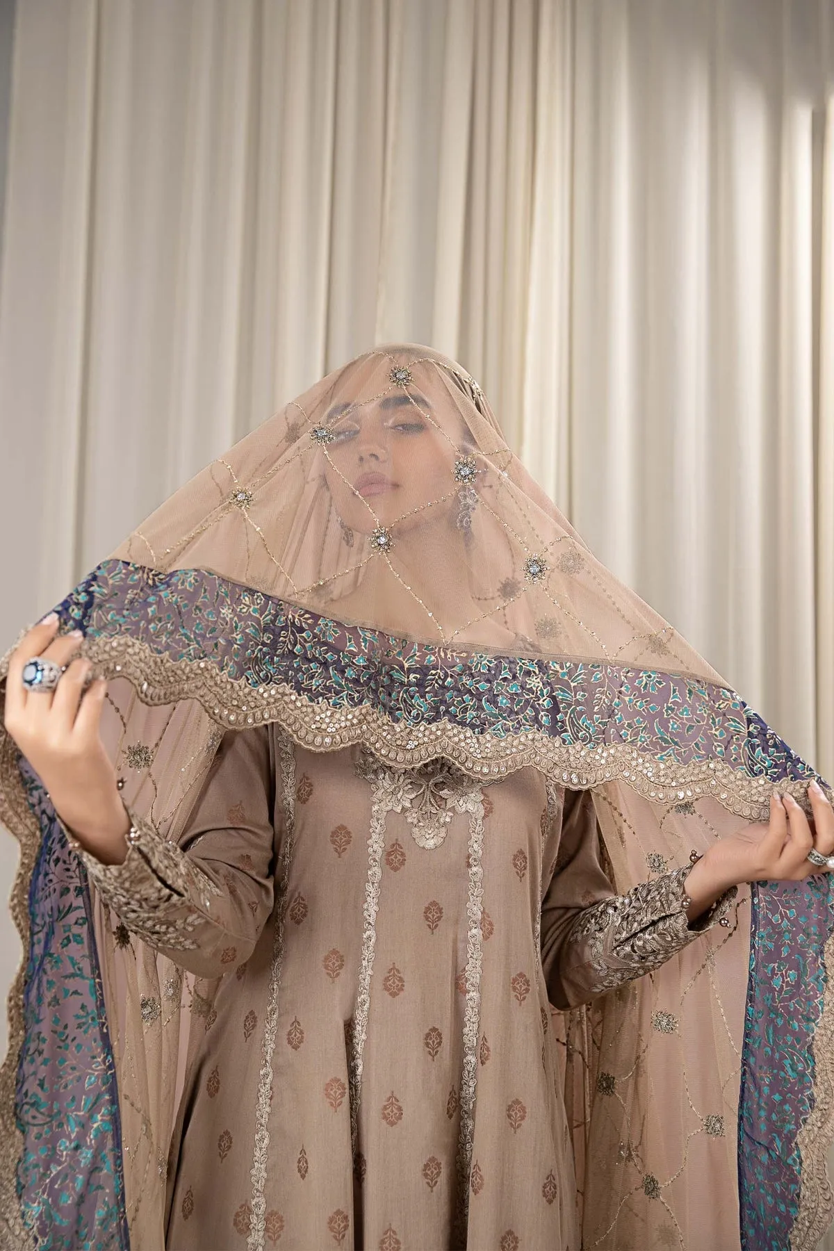 Maria B Coffee Shade Embroidered Luxury Pret Pakistani Party Dress