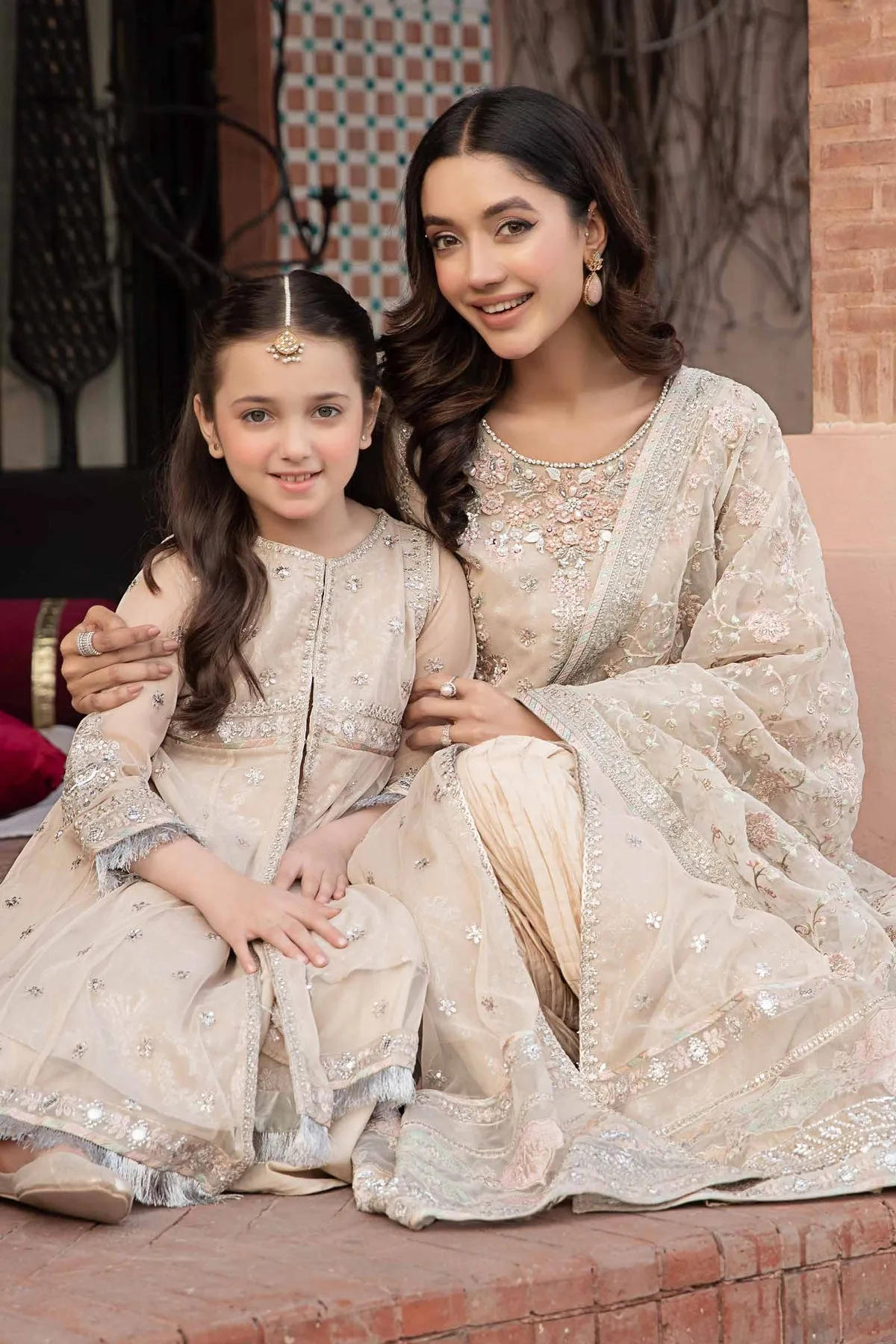 Maria B Skin Shade Embroidered Pakistani Party Wear Frock Dress