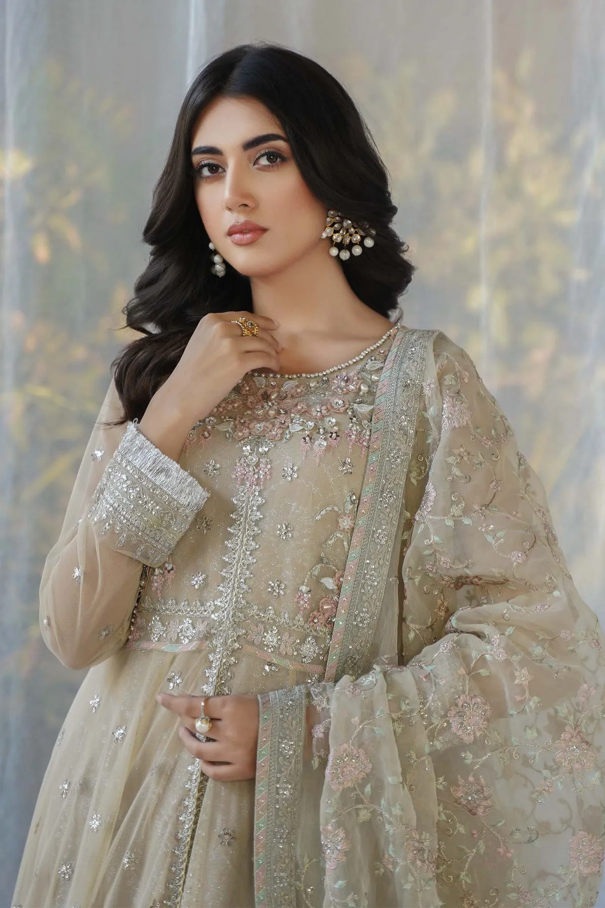 Maria B Skin Shade Embroidered Pakistani Party Wear Frock Dress