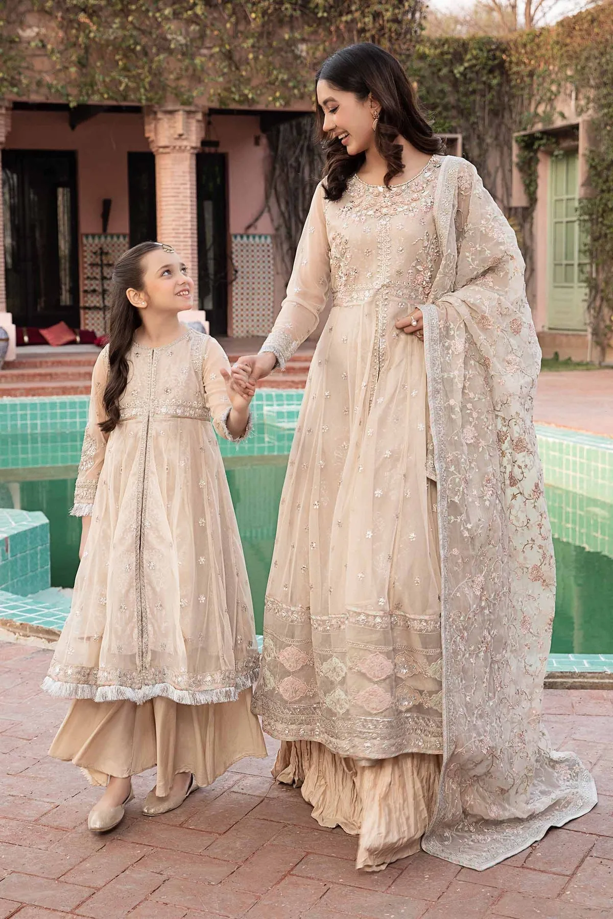 Maria B Skin Shade Embroidered Pakistani Party Wear Frock Dress