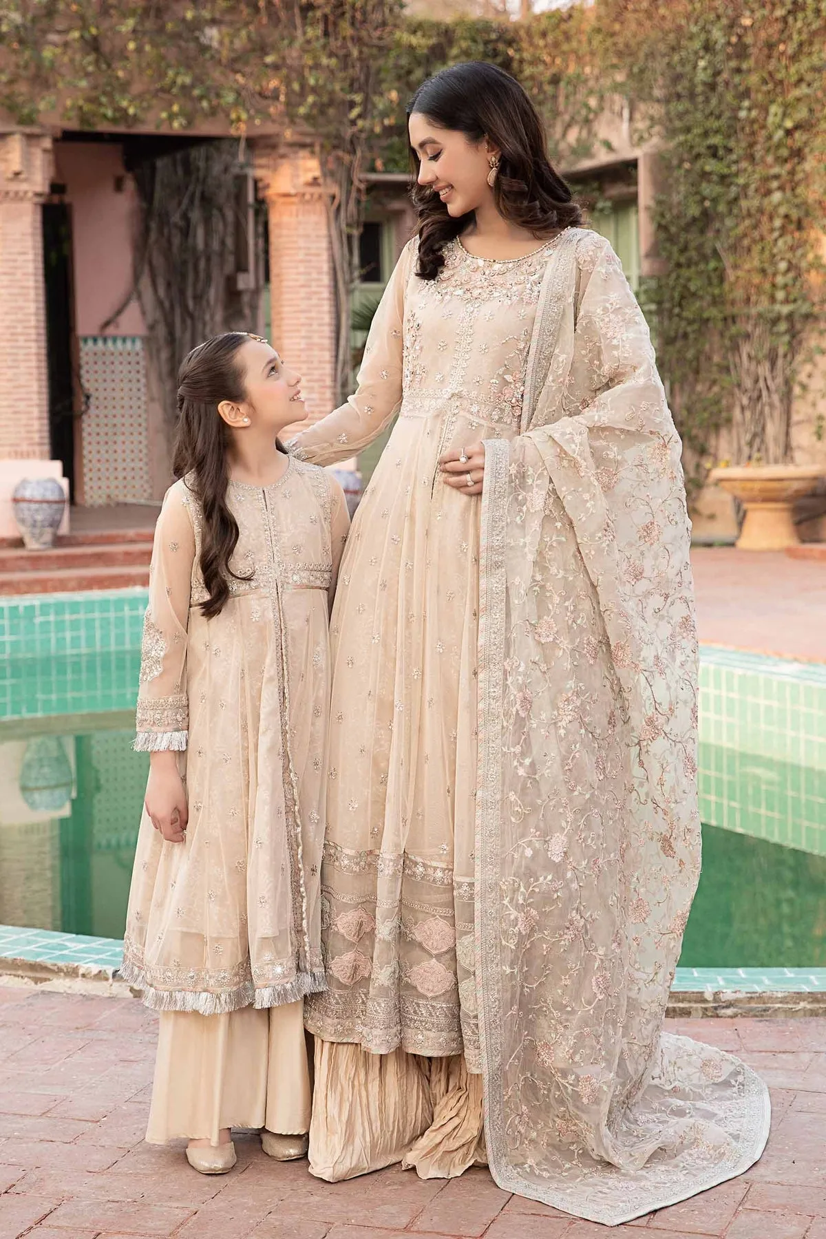 Maria B Skin Shade Embroidered Pakistani Party Wear Frock Dress