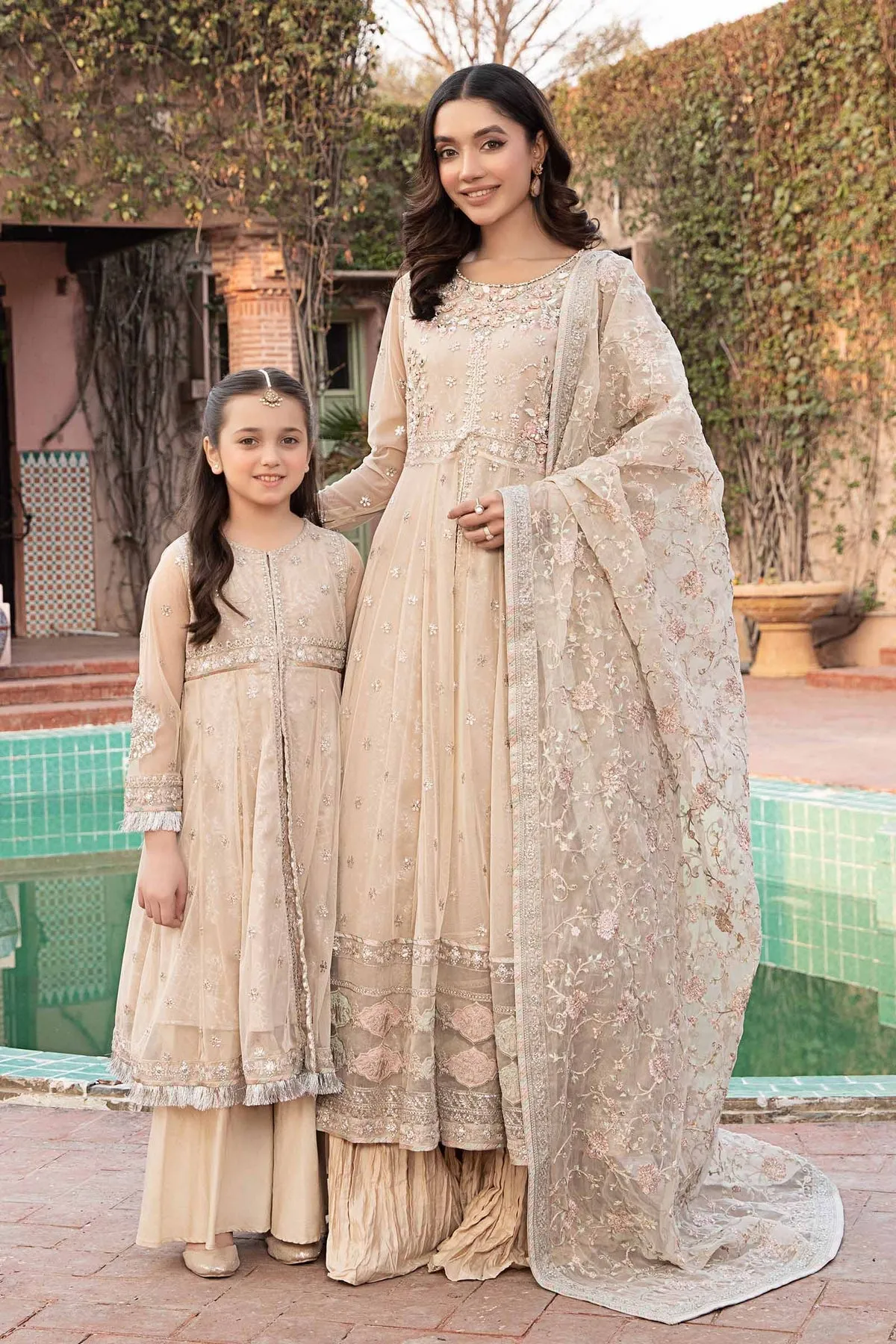 Maria B Skin Shade Embroidered Pakistani Party Wear Frock Dress