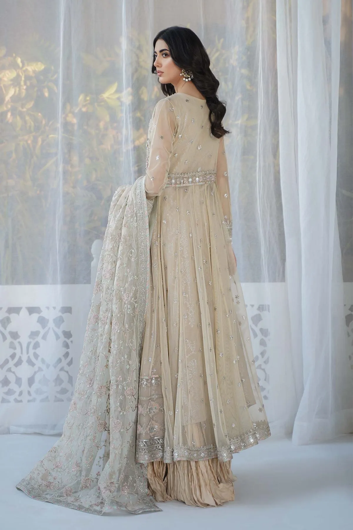 Maria B Skin Shade Embroidered Pakistani Party Wear Frock Dress