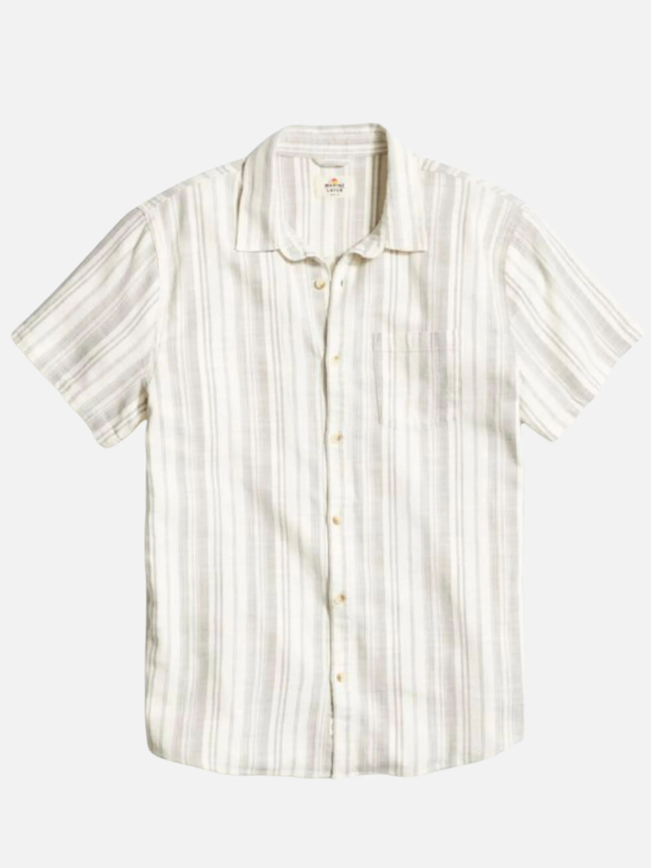 Marine Layer Classic Stretch Selvage Shirt - Cream Olive Stripe