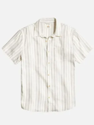 Marine Layer Classic Stretch Selvage Shirt - Cream Olive Stripe