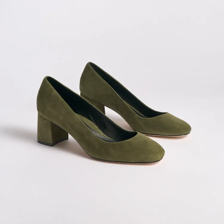 Marion Parke - Block Heel Classic 60 Pump - Army Green