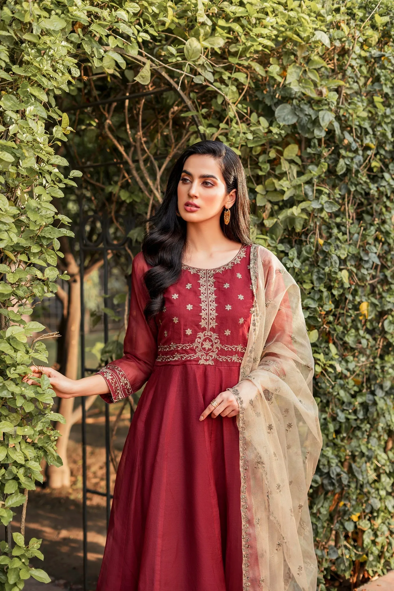 Maroon Embroidered Frock Churidar Pakistani Eid Dress