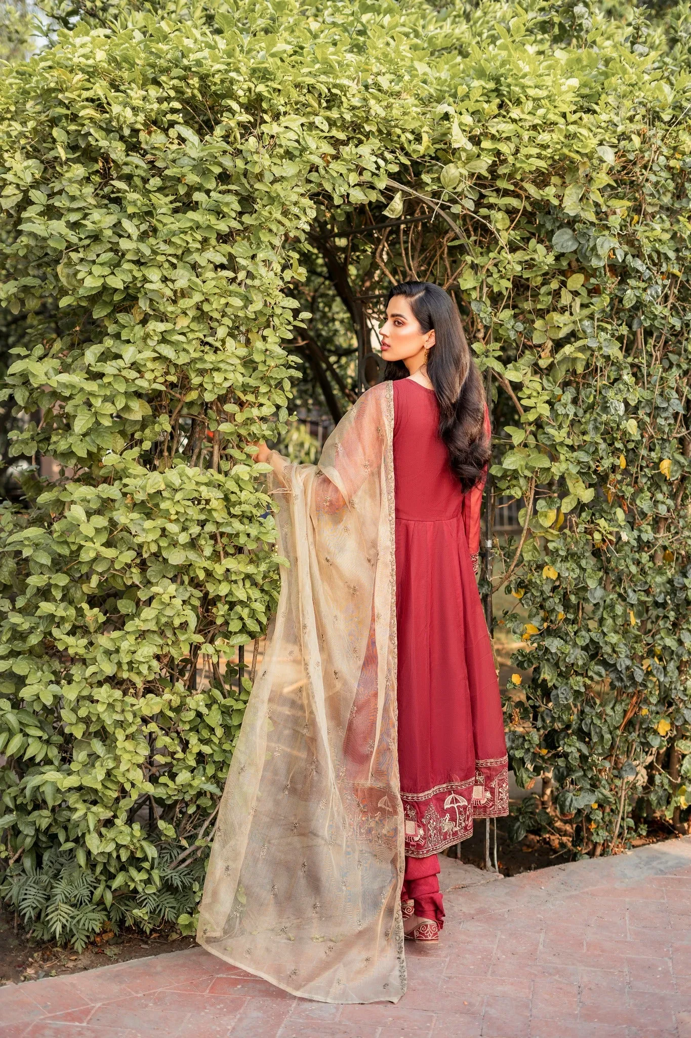 Maroon Embroidered Frock Churidar Pakistani Eid Dress