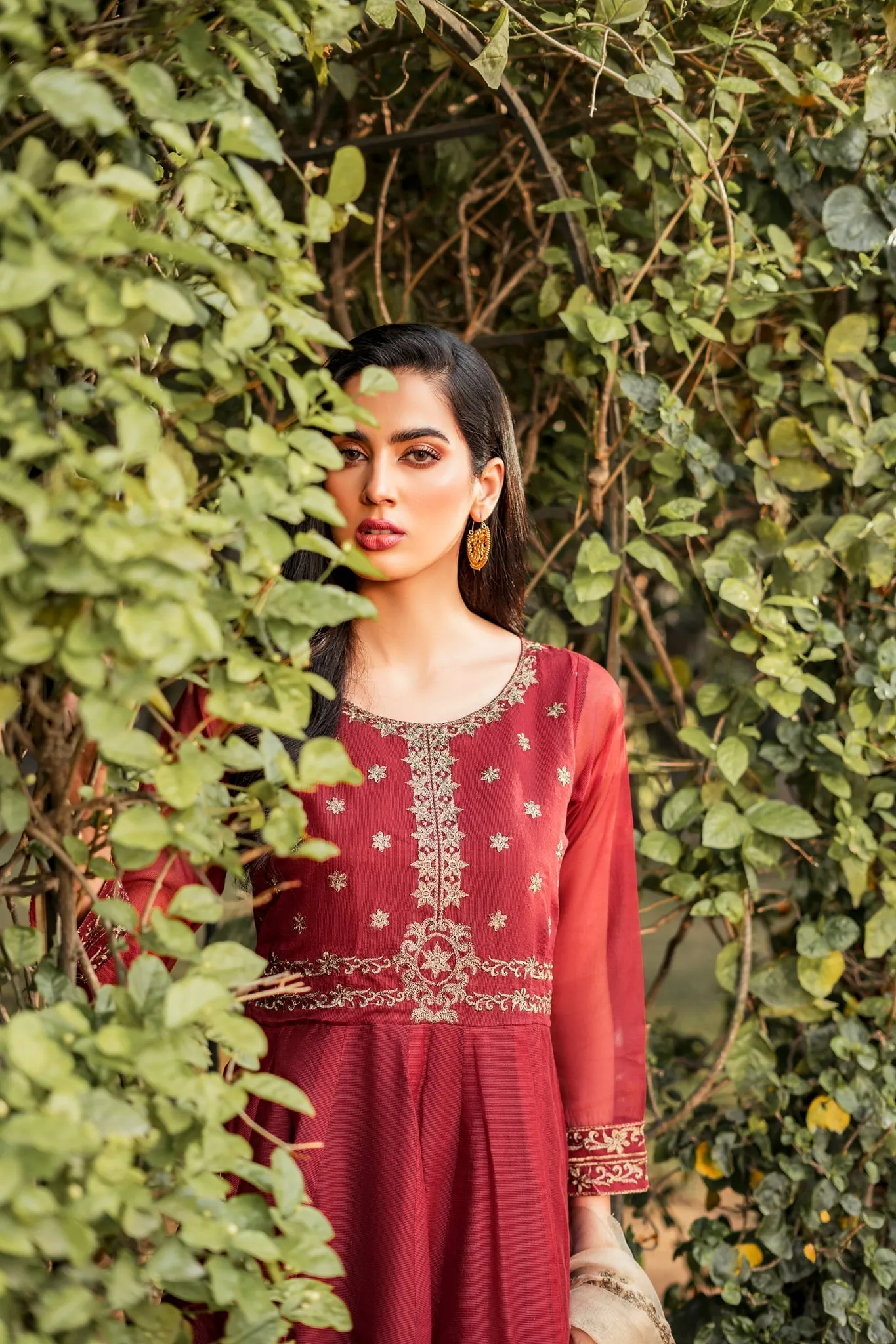 Maroon Embroidered Frock Churidar Pakistani Eid Dress