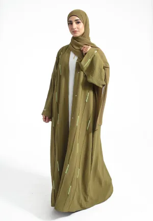 Matcha Crystal Embellished Open Abaya (Premium)