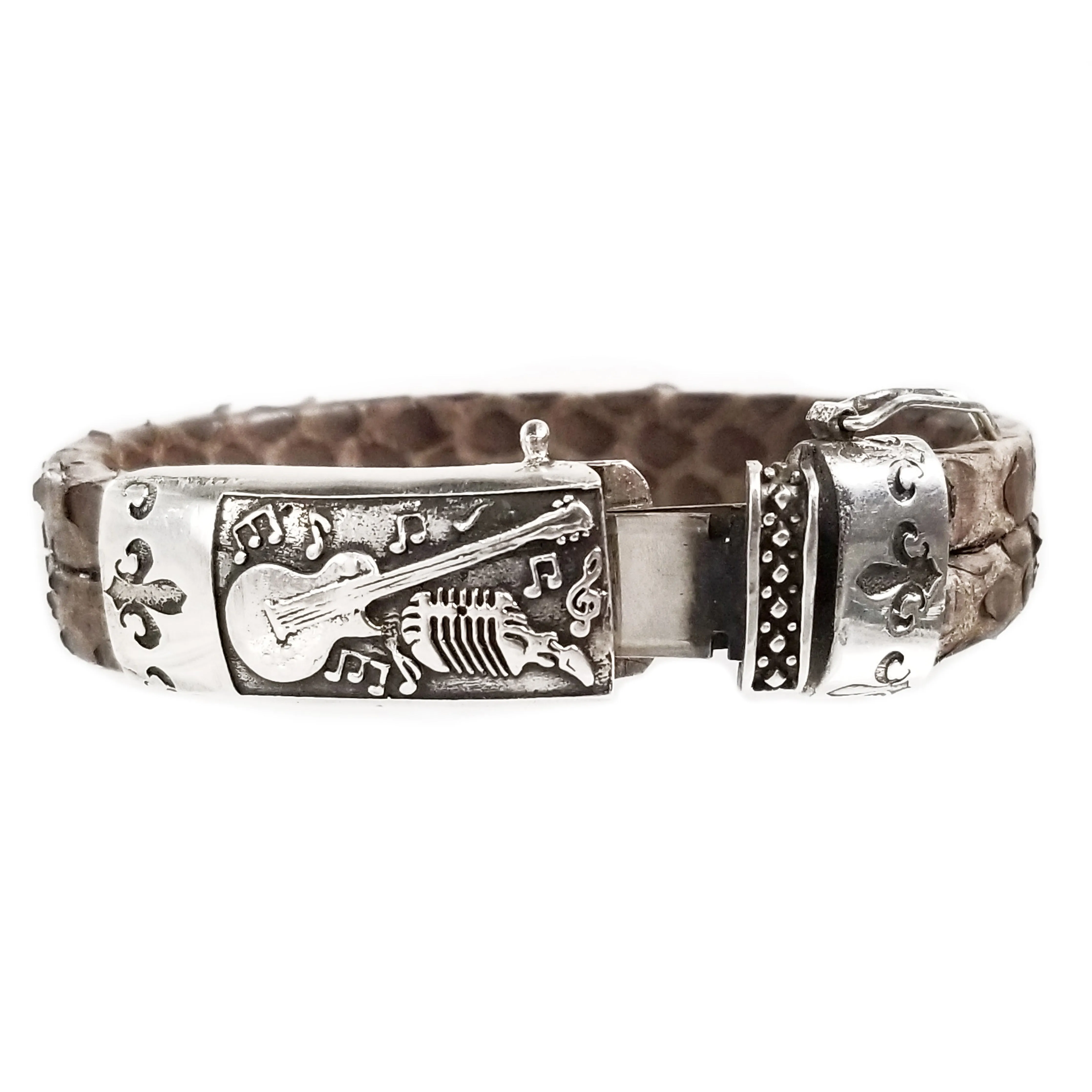 Matt Brown Snake Skin Leather Bracelet with Hand Crafted Sterling Silver Closure