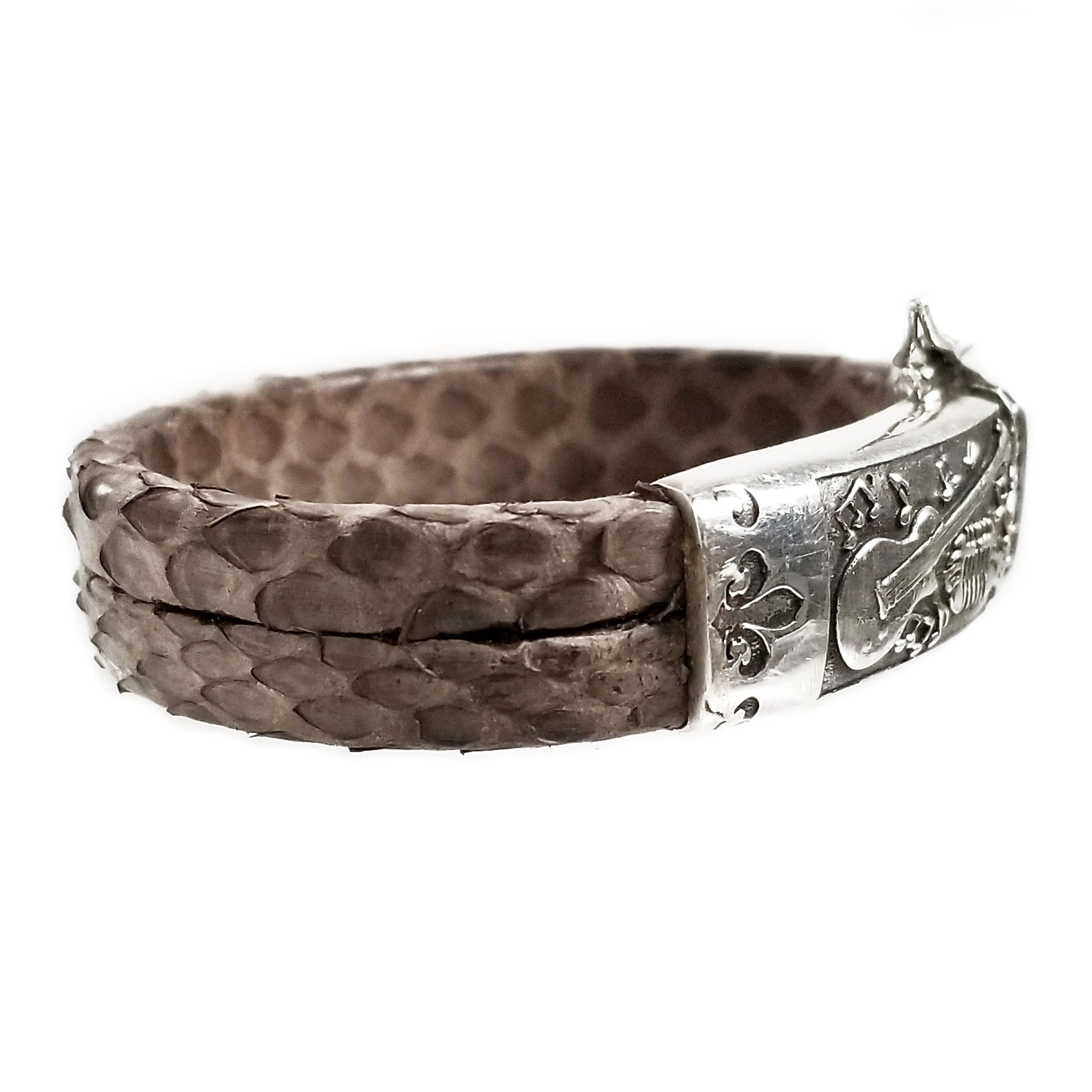 Matt Brown Snake Skin Leather Bracelet with Hand Crafted Sterling Silver Closure