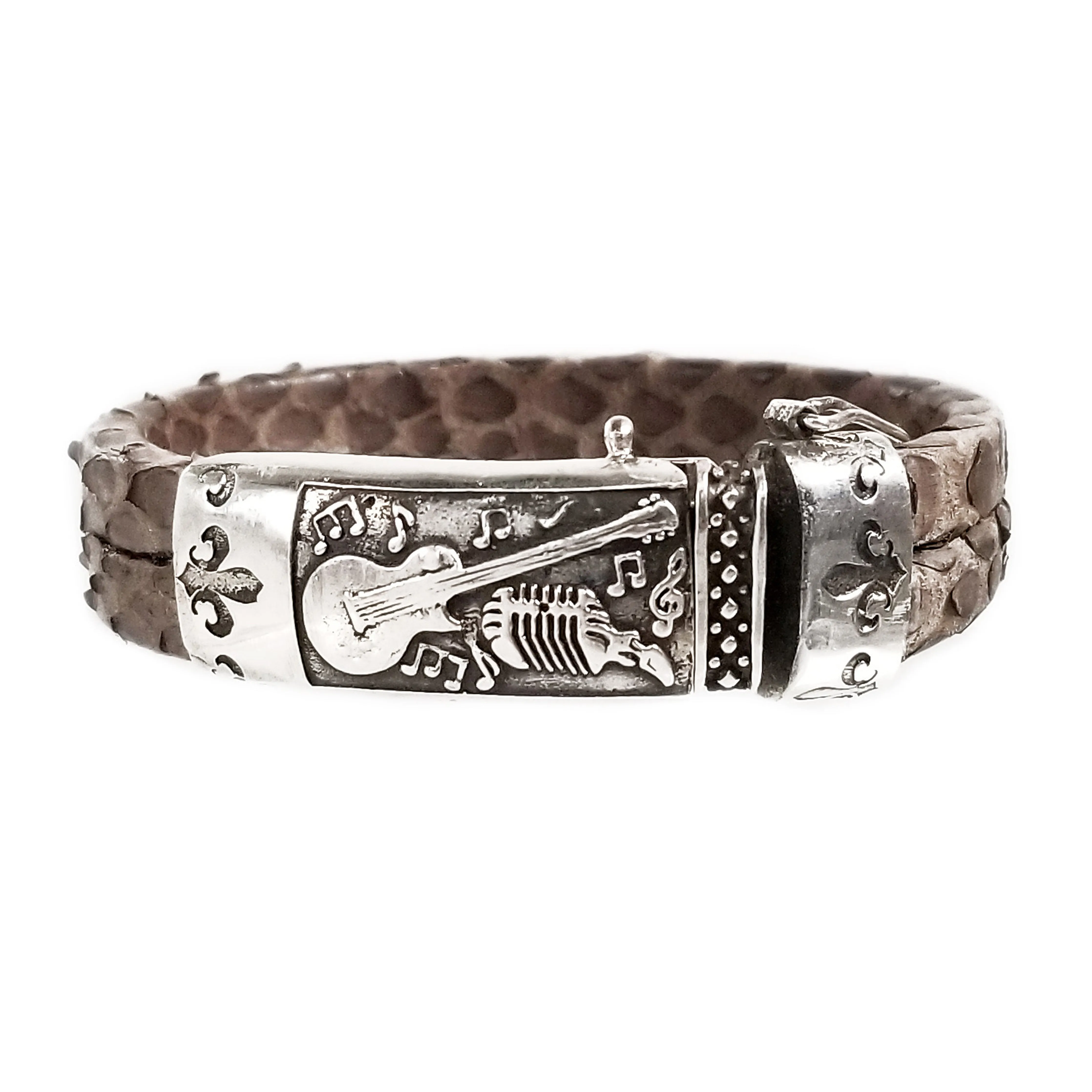 Matt Brown Snake Skin Leather Bracelet with Hand Crafted Sterling Silver Closure