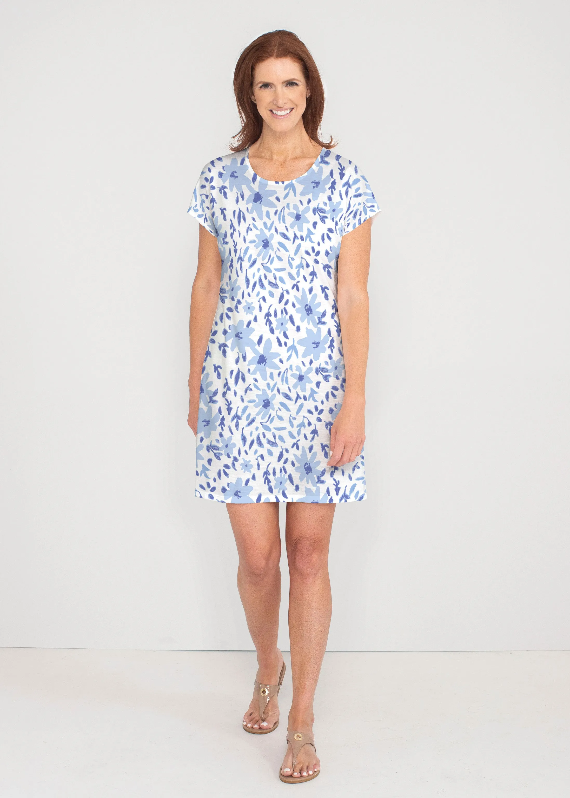 May Flowers (8027) ~ French Terry Short Sleeve Crew Dress