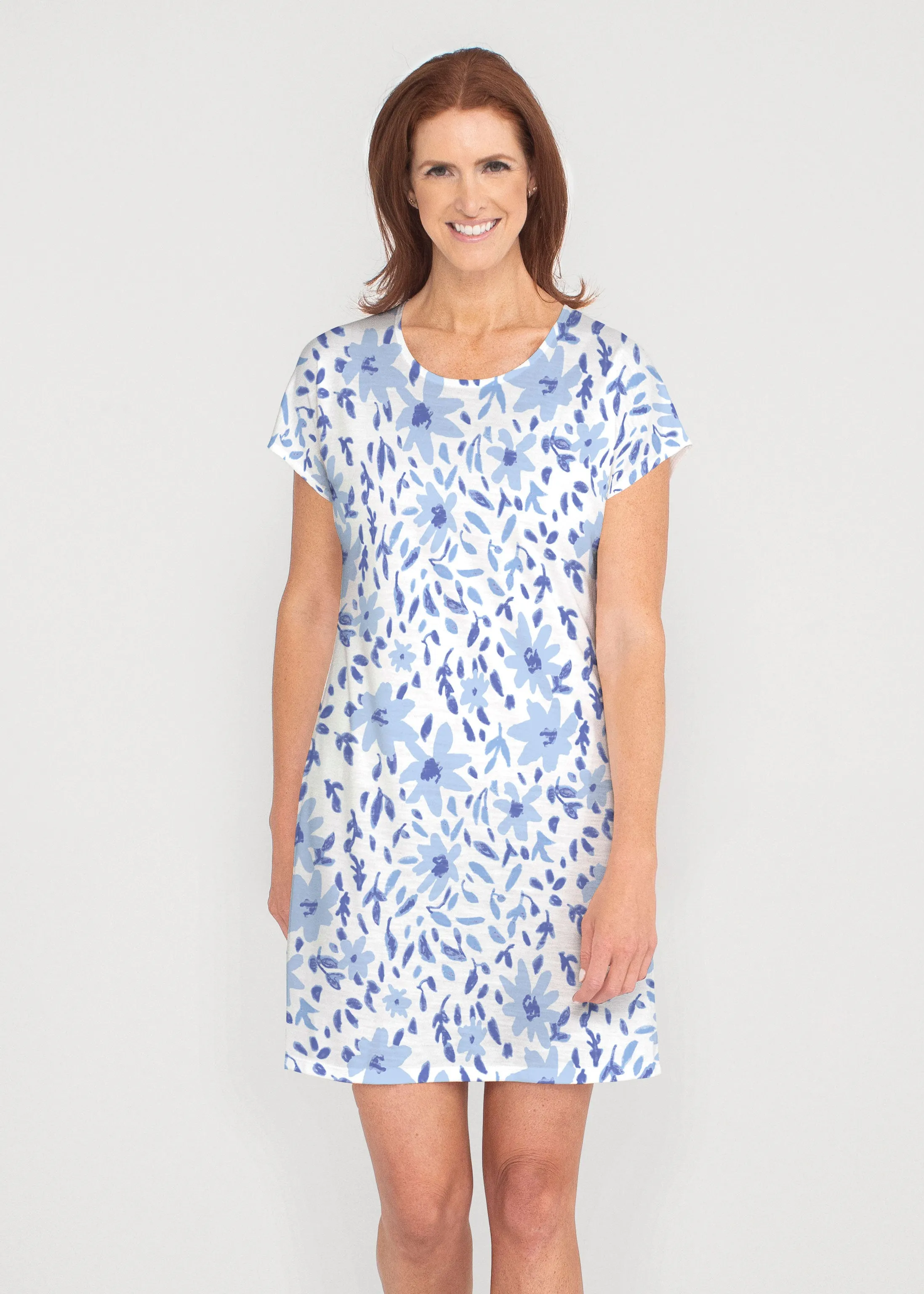 May Flowers (8027) ~ French Terry Short Sleeve Crew Dress