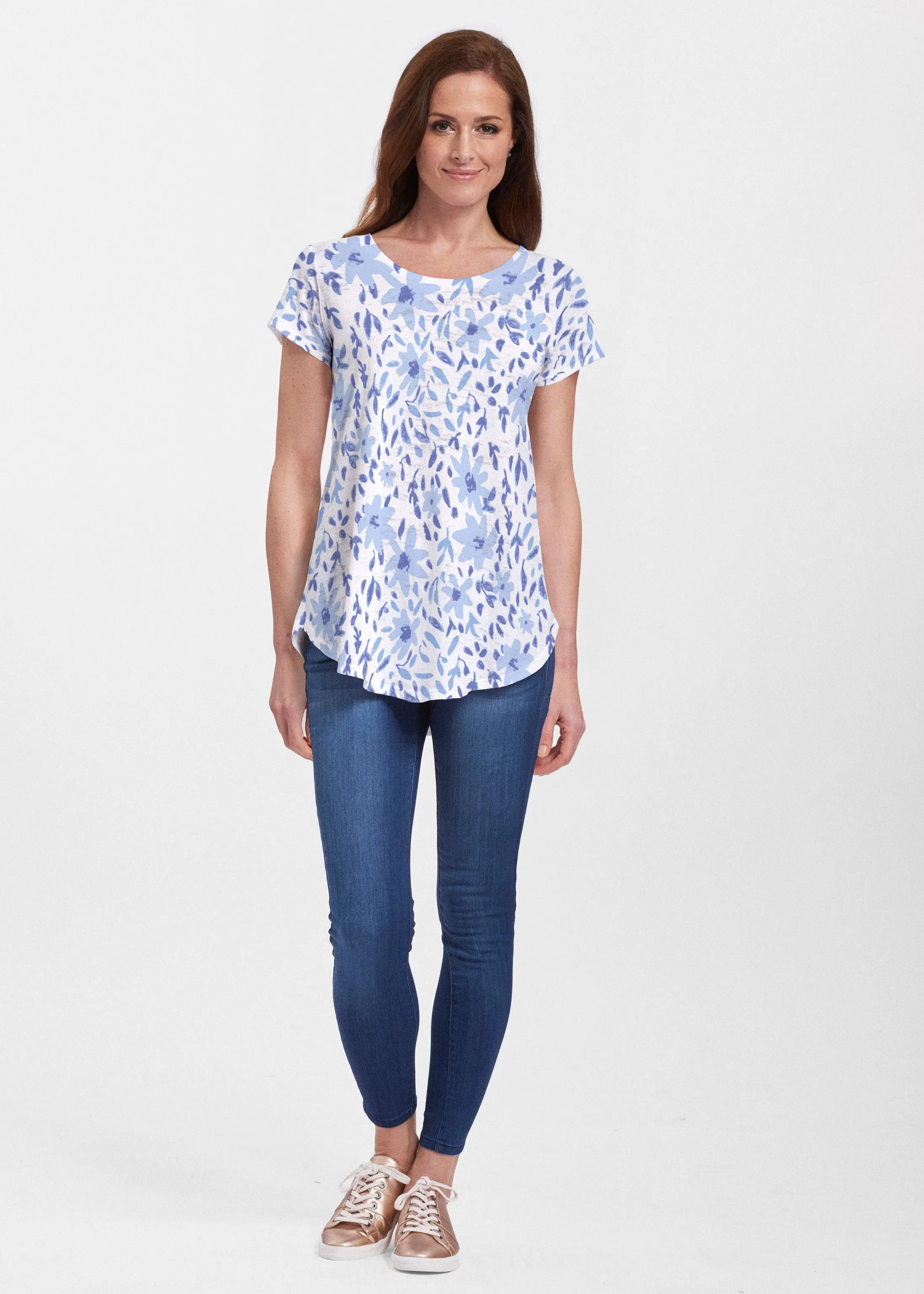 May Flowers (8027) ~ Short Sleeve Scoop Neck Flowy Tunic