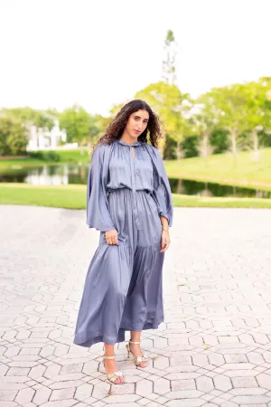 Mazel Dress - Charcoal Blue Premium Modal Satin